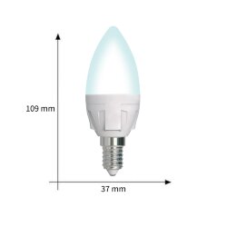 LED-C37 7W-4000K-E14-FR-DIM PLP01WH Лампа светодиодная, диммируемая, Форма свеча, матовая, Серия Яркая, Белый свет 4000K.
