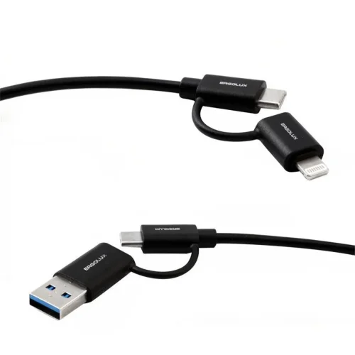 Кабель 4 в 1 USB/Type C-Type C/Lightning 5А 60Вт 1.2м З+ПД коробка черн. Ergolux 15248 - фото 5