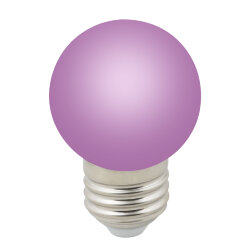 LED-G45-1W-PURPLE-E27-FR-С Лампа декоративная светодиодная, Форма шар, матовая, Цвет фиолетовый, Картон.