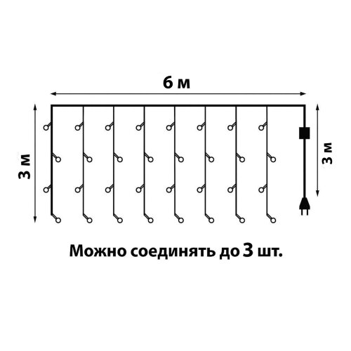 ULD-C6030-450-TTK WARMWHITE-WHITE IP44 Занавес светодиодный с эффектом мерцания, 6х3м, Соединяемый, 450 светодиодов, Теплый белый и белый свет, Провод прозрачный, TM Uniel - фото 7