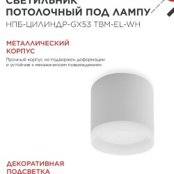 Светильник потолочный с подсветкой НПБ-ЦИЛИНДР-GX53 TBM-EL-WH 80х70мм белый IN HOME