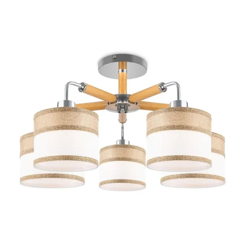 Двухцветные абажуры, сделанные из мешковины, сочетаются с древесной арматурой. Благодаря большому ассортименту изделий серии Helen легко выбрать светильник как для просторных помещений, так и для небольших. (Хром) - фото