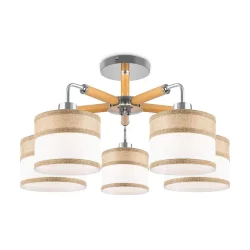 Двухцветные абажуры, сделанные из мешковины, сочетаются с древесной арматурой. Благодаря большому ассортименту изделий серии Helen легко выбрать светильник как для просторных помещений, так и для небольших. (Хром)