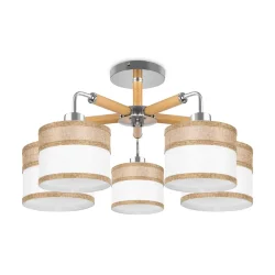 Двухцветные абажуры, сделанные из мешковины, сочетаются с древесной арматурой. Благодаря большому ассортименту изделий серии Helen легко выбрать светильник как для просторных помещений, так и для небольших. (Хром)