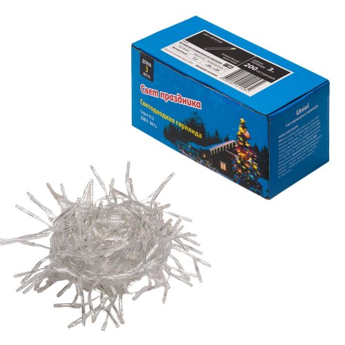 ULD-S0300-200-DTA WARM WHITE IP20 FIRECRACKER Гирлянда светодиодная с контроллером Фейерверк, 3м, 200 светодиодов, Теплый белый свет, Провод прозрачный - фото 7