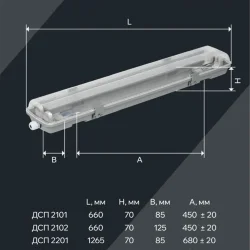 Светильник ДСП 2102 под LED лампу 2хT8 600мм IP65 IEK LDSP0-2101-2X060-K01