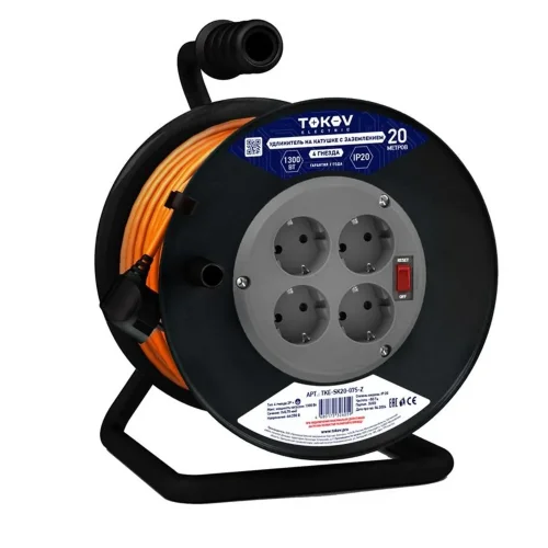 Удлинитель на катушке 4х20м с заземл. 6А IP20 3х0.75 TOKOV ELECTRIC TKE-SK20-075-Z - фото