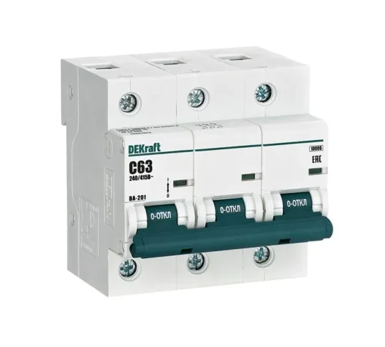 Выключатель автоматический модульный 3п C 63А 10кА ВА-201 DEKraft 13007DEK - фото