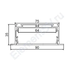 Алюминиевый профиль врезной CX-A047-R1 321 (2500x90/75x35мм с рассеивателем)