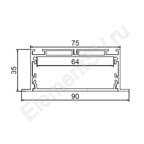 Алюминиевый профиль врезной CX-A047-R1 321 (2500x90/75x35мм с рассеивателем) - фото 2.