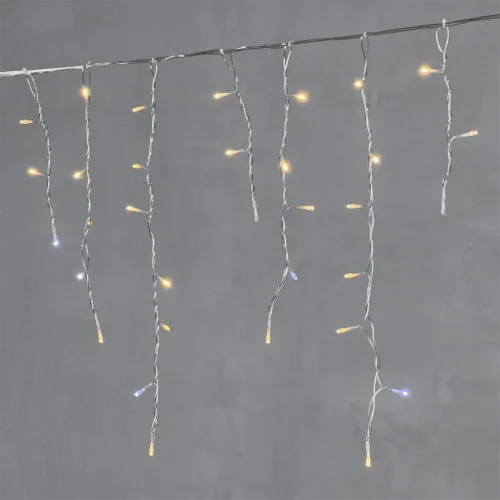 Гирлянда Бахрома 3,1 x 0,5 м Тепло-Белая с Мерцанием Белого Диода 220В, 150 LED, Провод Прозрачный ПВХ, IP54. Фото 1.
