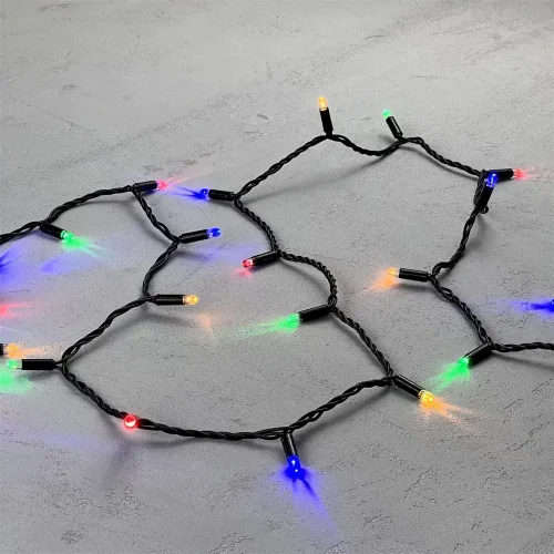 Гирлянда Нить с Колпачком 10м Разноцветная 24В, 100 LED, Провод Черный ПВХ, IP65. Фото 3.