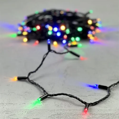 Гирлянда Нить с Колпачком 10м Разноцветная 24В, 100 LED, Провод Черный ПВХ, IP65. Фото 6.