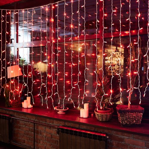 ULD-C2030-240-TWK RED IP67 Занавес светодиодный с эффектом мерцания, 3х2м, Соединяемый, 240 светодиодов, Красный свет, Провод белый. - фото 7