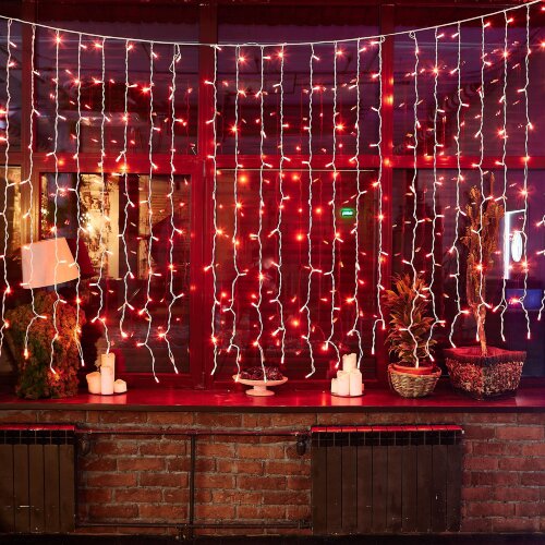 ULD-C2030-240-TWK RED IP67 Занавес светодиодный с эффектом мерцания, 3х2м, Соединяемый, 240 светодиодов, Красный свет, Провод белый. - фото 6