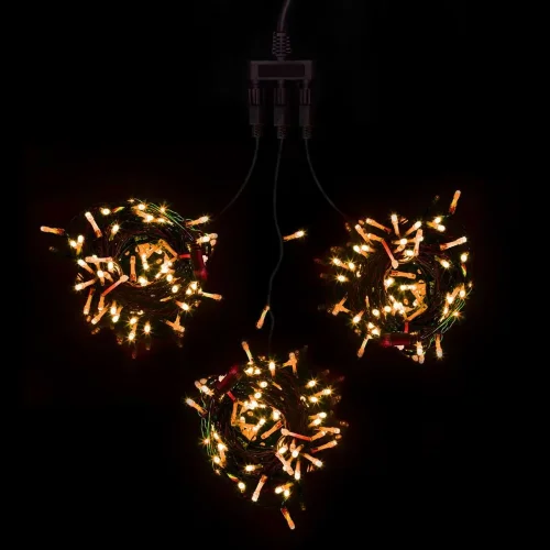 Комплект 3 Желтых Нити с Мерцанием Белого Диода по 20м, 600 LED, Провод Черный ПВХ, IP54. Фото 1.