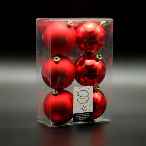 Набор Елочных Шаров 6 шт Красные, Ø8 см. Фото 1.