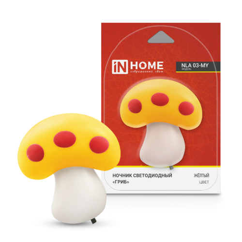 Ночник светодиодный NLA 03-MY ГРИБ жёлтый с выключателем 230В IN HOME - Фото