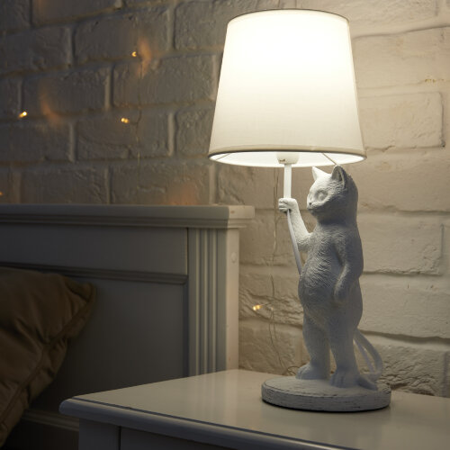 UML-B465 E14 WHITE Светильник настольный декоративный Кот, под лампу Е14, 40W, Механический выключатель, Белый - фото 9