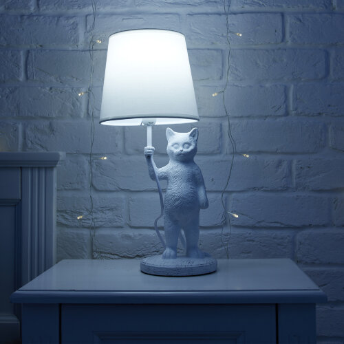 UML-B465 E14 WHITE Светильник настольный декоративный Кот, под лампу Е14, 40W, Механический выключатель, Белый - фото 11