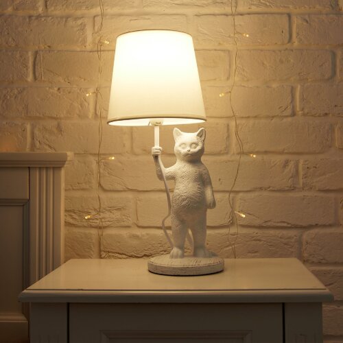 UML-B465 E14 WHITE Светильник настольный декоративный Кот, под лампу Е14, 40W, Механический выключатель, Белый - фото 12