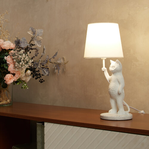 UML-B465 E14 WHITE Светильник настольный декоративный Кот, под лампу Е14, 40W, Механический выключатель, Белый - фото 13