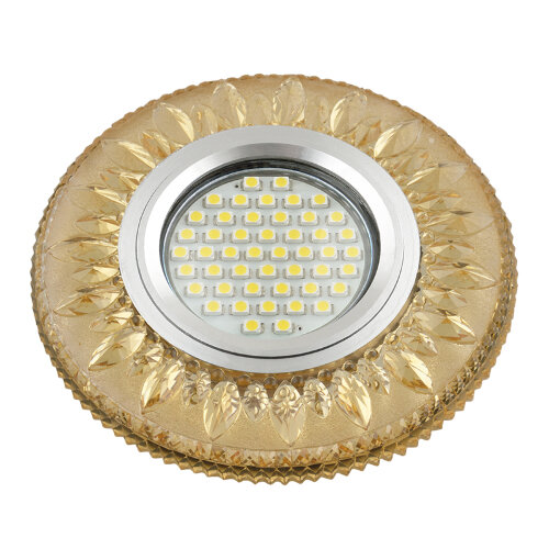 DLS-L141 GU5.3 GLASSY/GOLD Светильник декоративный встраиваемый, серия Luciole. Без лампы, цоколь GU5.3. Доп. светодиодная подсветка 3Вт. Стекло. Зеркальный/светло-желтый. ТМ Fametto - фото