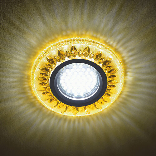 DLS-L141 GU5.3 GLASSY-GOLD Светильник декоративный встраиваемый, серия Luciole, Без лампы, цоколь GU5.3, Доп, светодиодная подсветка 3Вт, Стекло, Зеркальный-светло-желтый - фото 6
