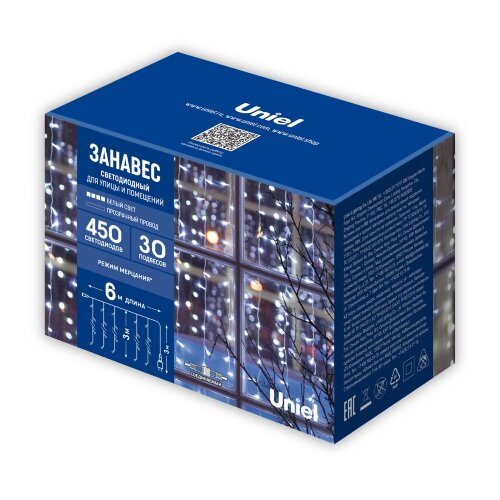 ULD-C6030-450-TTK WHITE IP44 Занавес светодиодный с эффектом мерцания, 6х3м, Соединяемый, 450 светодиодов, Белый свет, Провод прозрачный, TM Uniel - фото 7