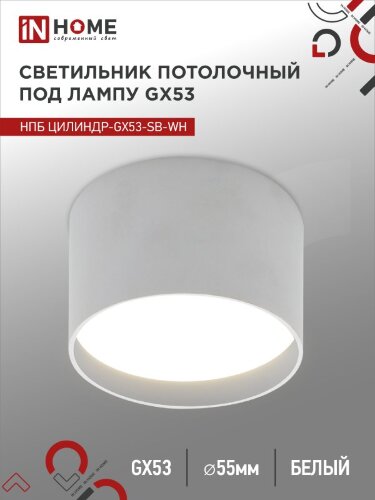 Светильник потолочный НПБ ЦИЛИНДР-GX53-SB-WH под лампу GX53 85x55мм белый IN HOME - Фото 2