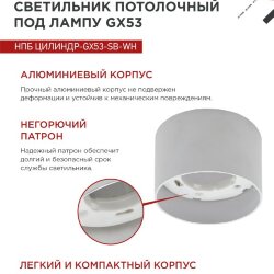 Светильник потолочный НПБ ЦИЛИНДР-GX53-SB-WH под лампу GX53 85x55мм белый IN HOME