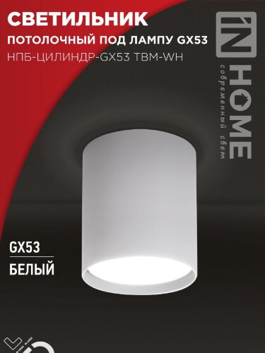 Светильник потолочный НПБ-ЦИЛИНДР-GX53 TBM-WH 80х90мм белый IN HOME - Фото