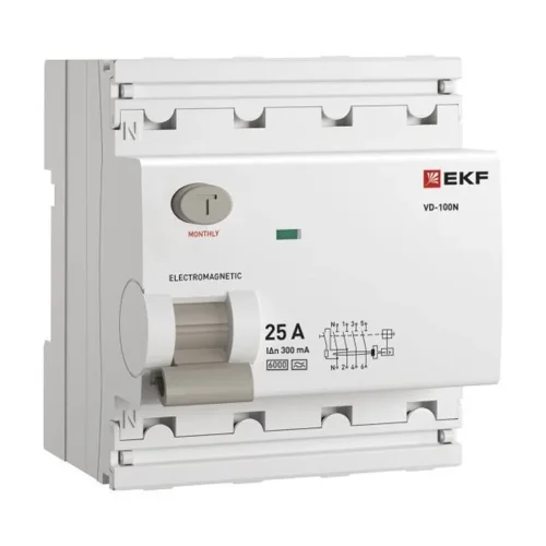 Выключатель дифференциального тока 4п 25А 300мА тип A 6кА ВД-100N электромех. PROxima EKF E1046MA25300 - фото