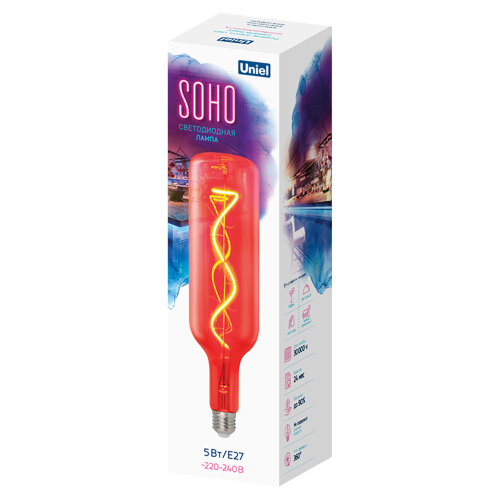 LED-SF21-5W-SOHO-E27-CW RED GLS77RD Лампа светодиодная SOHO, Красная колба, Спиральный филамент - фото 5