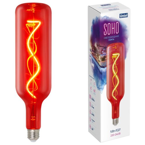 LED-SF21-5W/SOHO/E27/CW RED GLS77RD Лампа светодиодная SOHO. Красная колба. Спиральный филамент - фото