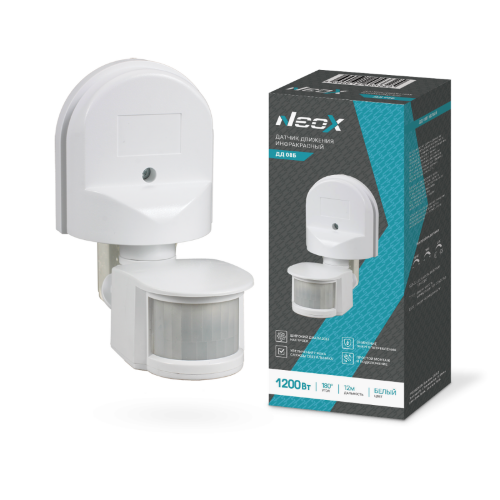 Датчик движения инфракрасный ДД 08Б 1200Вт 180 гр.12м IP44 белый NEOX - Фото