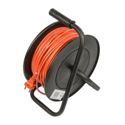 YX10-004 -UCK-4N-2x1.00-40M-S ORANGE-BLACK Удлинитель силовой на пластиковой катушке, б-з, 4 гнезда, 40м ПВС 2х1, 10A, Оранжевый-черный, TМ Uniel