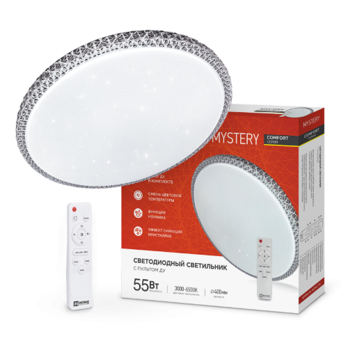 Светильник светодиодный COMFORT MYSTERY 55Вт 230В 3000-6500K 4400Лм 395x65мм с пультом ДУ IN HOME - Фото