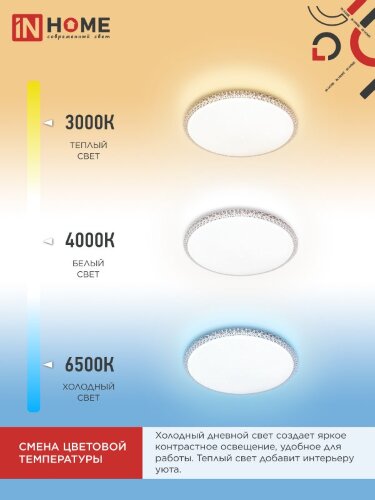 Светильник светодиодный COMFORT MYSTERY 55Вт 230В 3000-6500K 4400Лм 395x65мм с пультом ДУ IN HOME - Фото 4