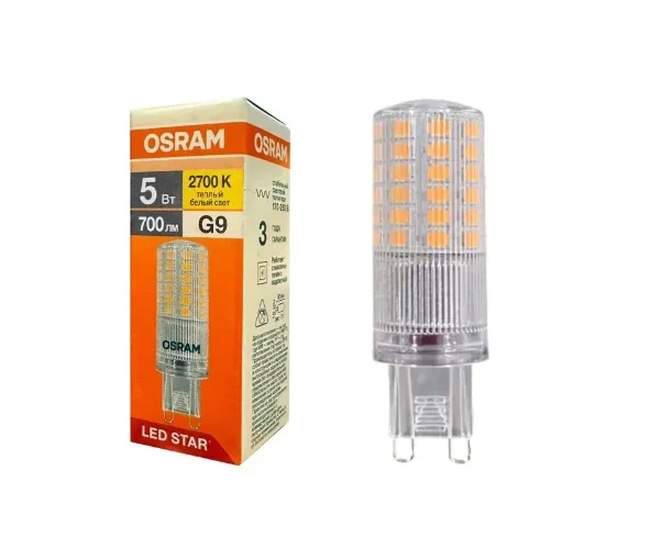 Лампа светодиодная 5W/2700K G9 220V | 700Lm d18x60 | - OSRAM. Фото 2