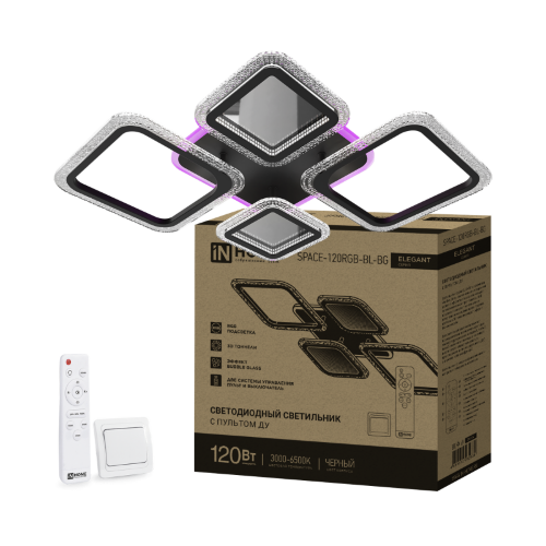 Светильник светодиодный ELEGANT SPACE-120RGB-BL-BG 120Вт 230В 3000-6500K 8400Лм 530х530х125мм пульт ДУ черный IN HOME - Фото