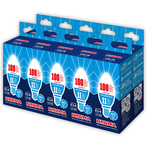 LED-C37-11W-NW-E14-FR-NR Набор из 10штук Лампа светодиодная, Форма свеча, матовая, Серия Norma, Белый свет 4000K, Картон - фото 1