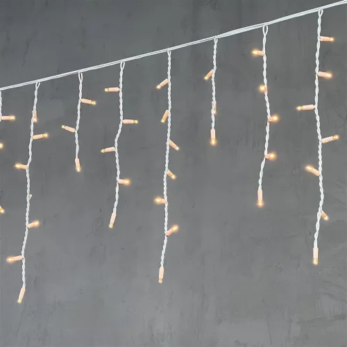 Гирлянда Бахрома 3,1 x 0,5 м Экстра Тепло-Белая 220В, 120 LED, Провод Белый Каучук, IP65. Фото 1.