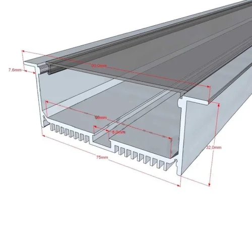 Алюминиевый профиль врезной CX-A047-R1 200 (2000x90/75x32мм с рассеивателем) - фото III