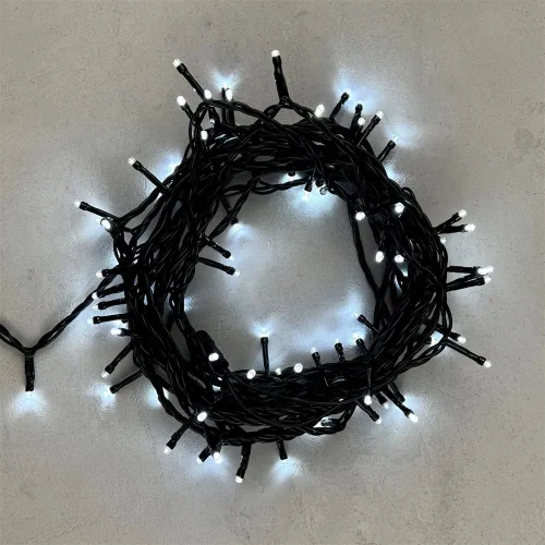 Гирлянда Нить 10м Белая 220В, 100 LED, Провод Черный ПВХ, IP54. Фото 1.