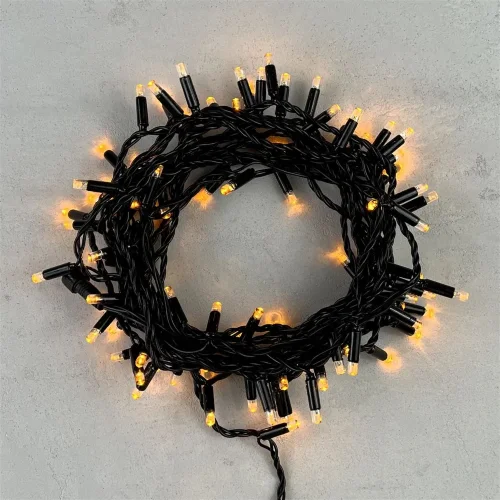 Гирлянда Нить с Колпачком 10м Желтая 24В, 100 LED, Провод Черный ПВХ, IP65. Фото 1.