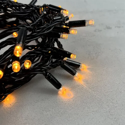 Гирлянда Нить с Колпачком 10м Желтая 24В, 100 LED, Провод Черный ПВХ, IP65. Фото 2.