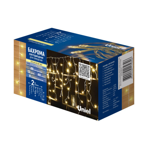 ULD-B2005-048/DTA WARM WHITE IP20 Бахрома светодиодная, 2м. 48 светодиодов. Теплый белый свет. Провод прозрачный. ТМ Uniel - фото