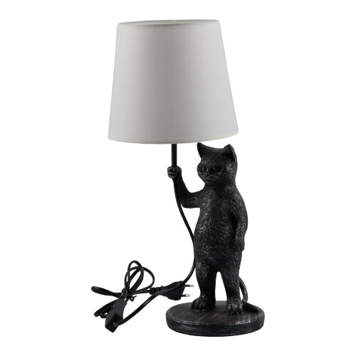 UML-B465 E14 SILVER Светильник настольный декоративный Кот, под лампу Е14, 40W, Механический выключатель, Серебристый - фото 3