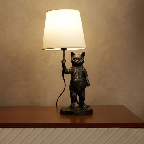 UML-B465 E14 SILVER Светильник настольный декоративный Кот, под лампу Е14, 40W, Механический выключатель, Серебристый - фото 13